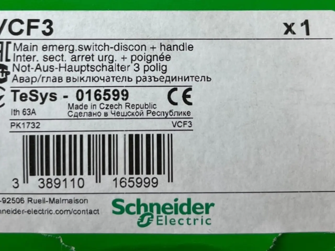 Billede 1 - Schneider TeSys VCF3 016599 3‑Pole 63A Emergency