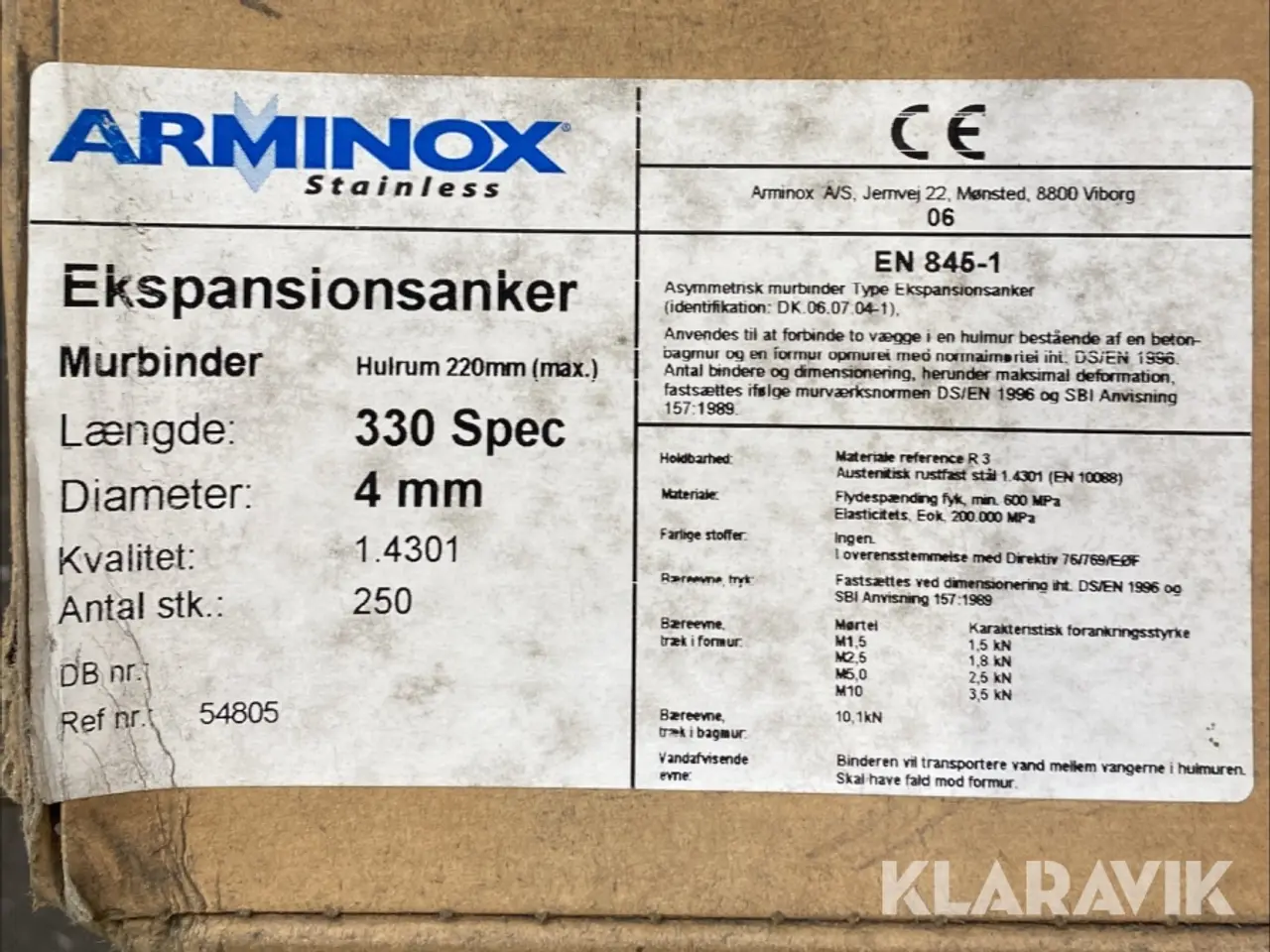 Billede 3 - Ekspansionsanker / murbindere Arminox 4 mm - 330 mm 1500 styks