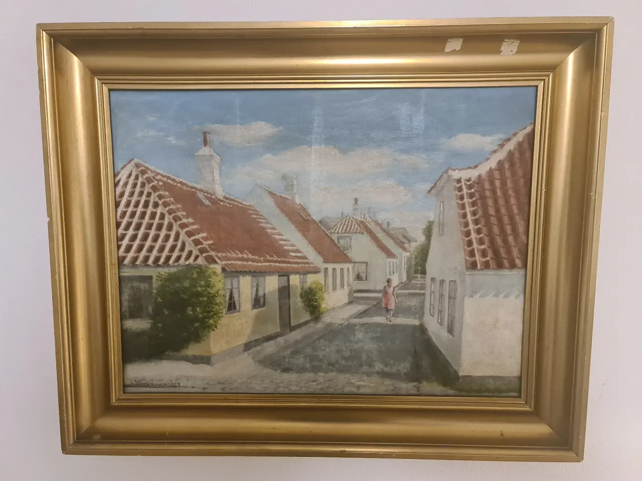 Billede 2 - Originalt oliemaleri fra 1939 – Idyllisk gadescene