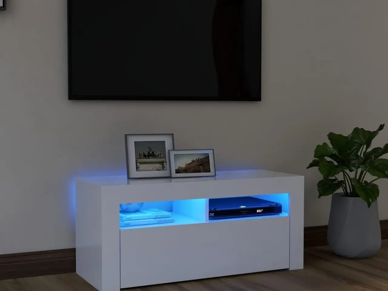 Billede 1 - Tv-skab med LED-lys 90x35x40 cm hvid