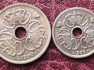 Prøvemønter 1 + 2 kr 1990