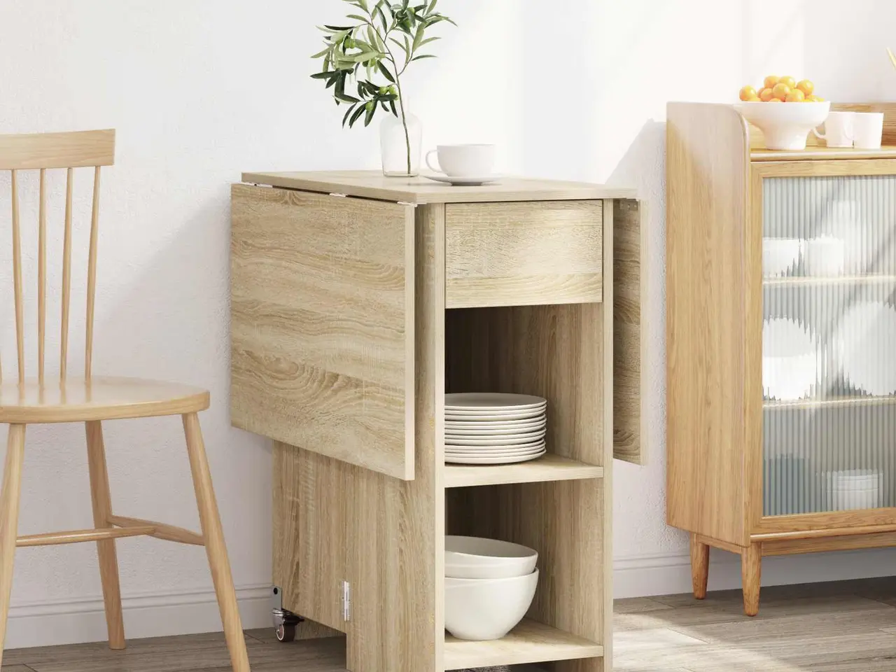 Billede 4 - Foldbart spisebord med opbevaring 115 x 70 x 75 cm - Sonoma-eg