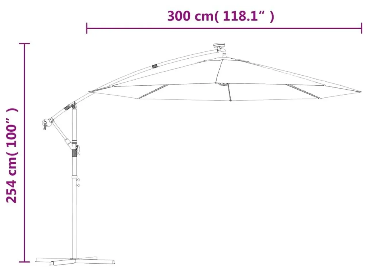 Billede 12 - Hængeparasol med LED-belysning 300 cm - sandfarvet, metalstang