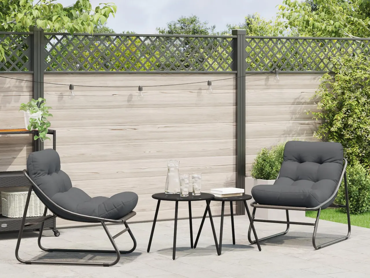 Billede 1 - Havemøbler med pude 2 stk Sort 60 x 80 x 71cm Metal