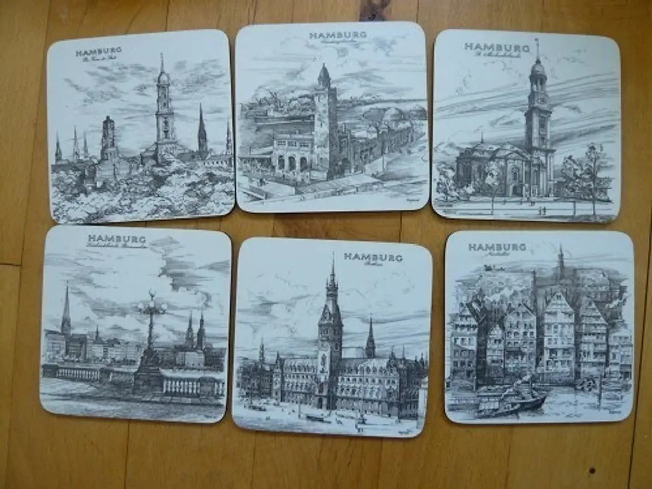 Billede 1 - 6 coasters - tegninger med Hamborg motiver