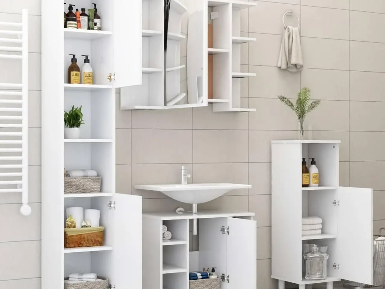 Billede 4 - Badeværelsesskab 30×30×95 cm - konstrueret træ, hvid