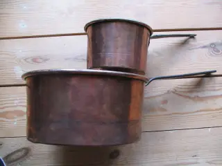 Kobber kasseroller, 2 stk.