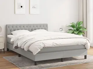 Kontinentalseng 140×200 cm - stof, lysegrå med justerbar sengegavl
