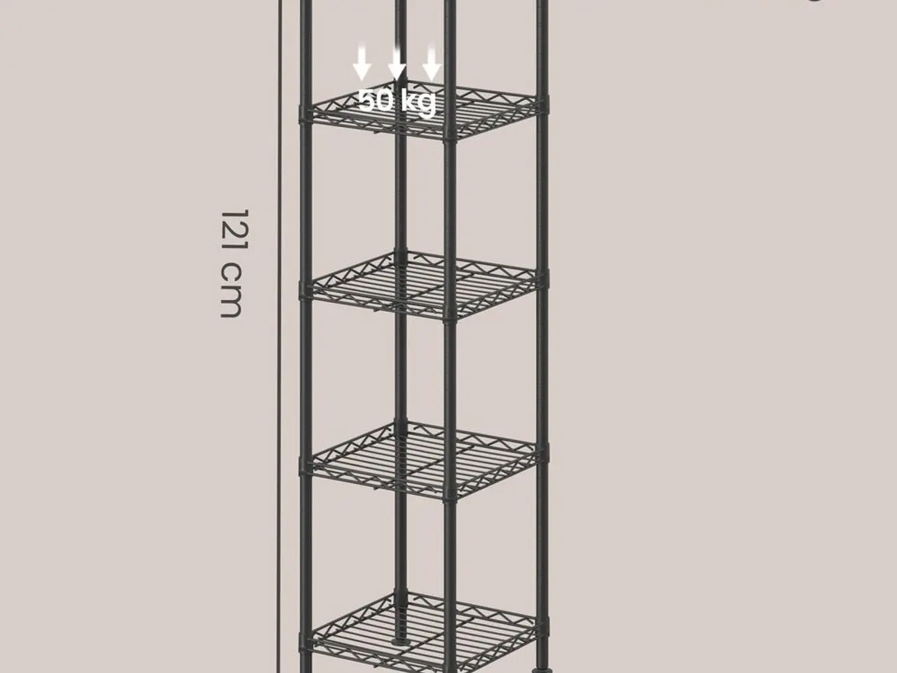 Billede 3 - Slank metalreol med 5 hylder 30 x 30 x 121 cm - sort