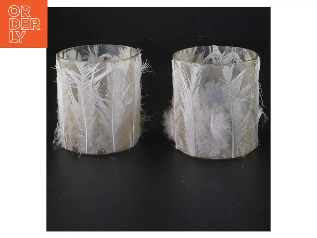 Billede 1 - Fjerbelagte glaslysestager (str. 8 x 7 cm)