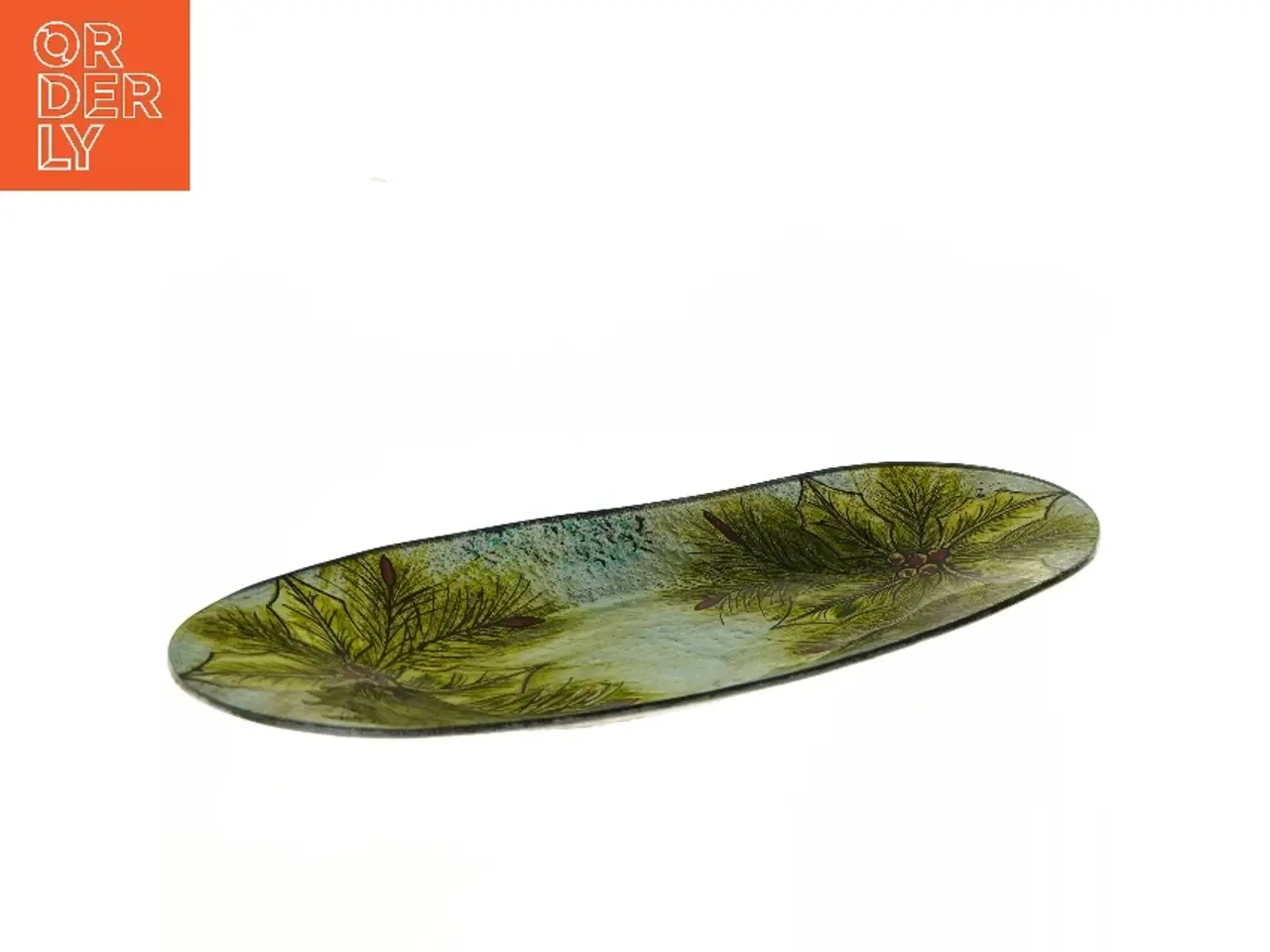 Billede 1 - Oval glasfad med bladmotiv (str. 44x18 cm)