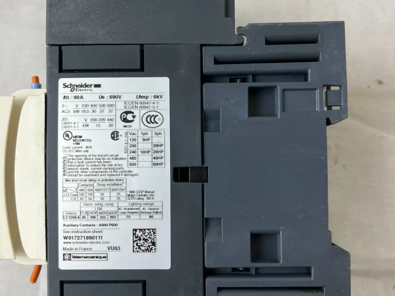 Billede 2 - Schneider LC1D65A TeSys kontaktor 80A 24V DC Coil
