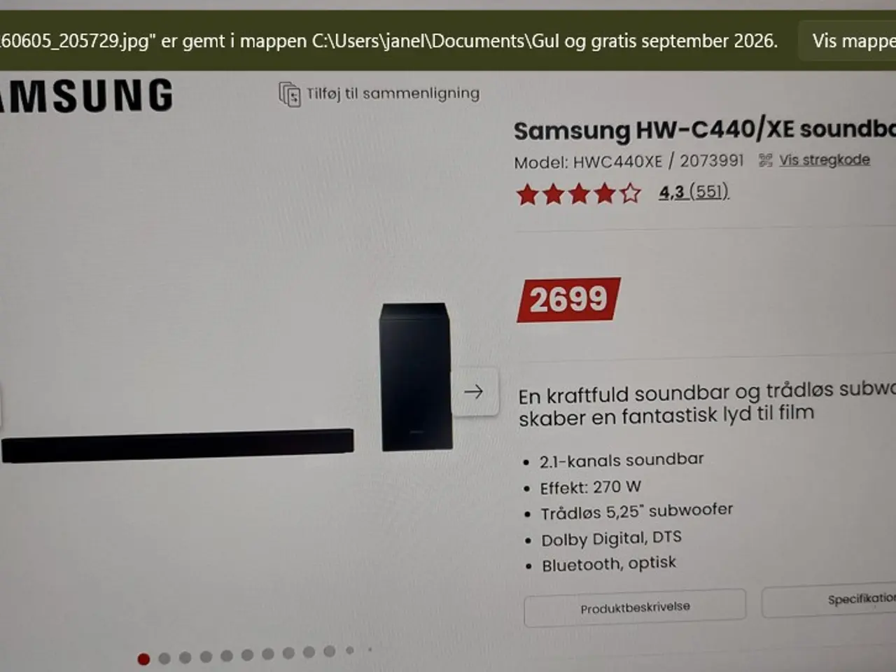 Billede 1 - Samsung soundbar, trådløs saundbar og subwofer