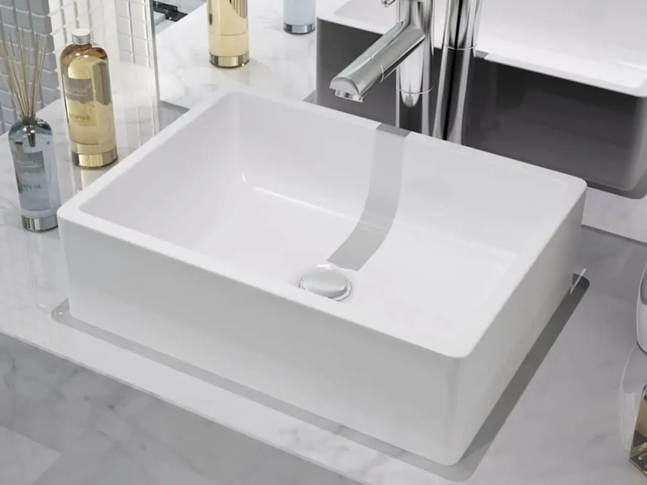 Billede 1 - Rektangulær håndvask i keramik 41 × 30 × 12 cm - hvid
