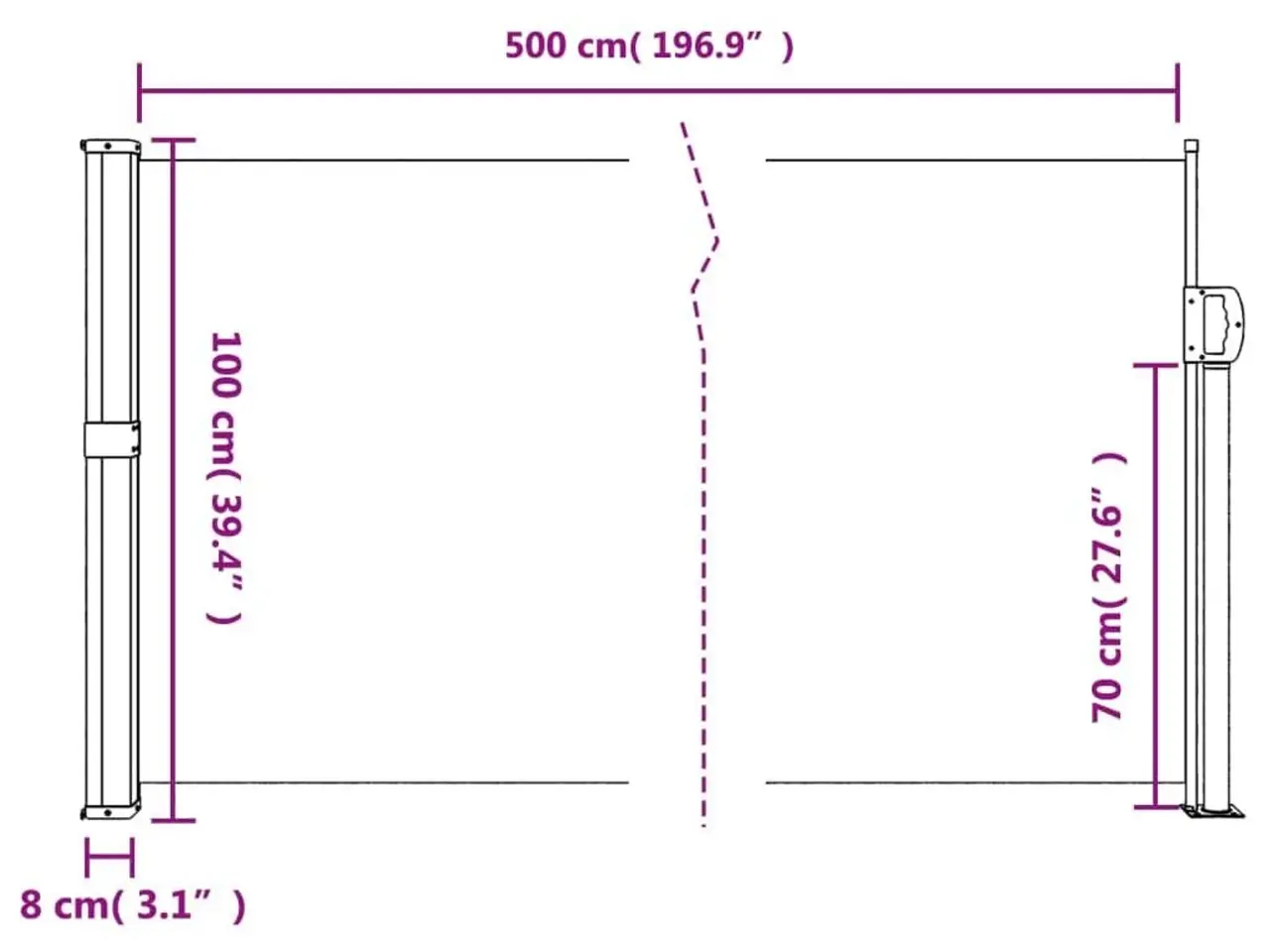 Billede 10 - Sidemarkise 100 × 500 cm - sammenrullelig, sort