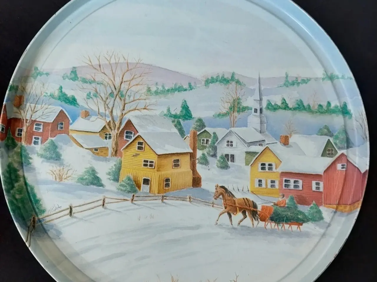 Billede 2 - Rund vintage julebakke i lyseblåt blik