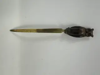 Vintage brevåbner / brevkniv i messing m. ugle