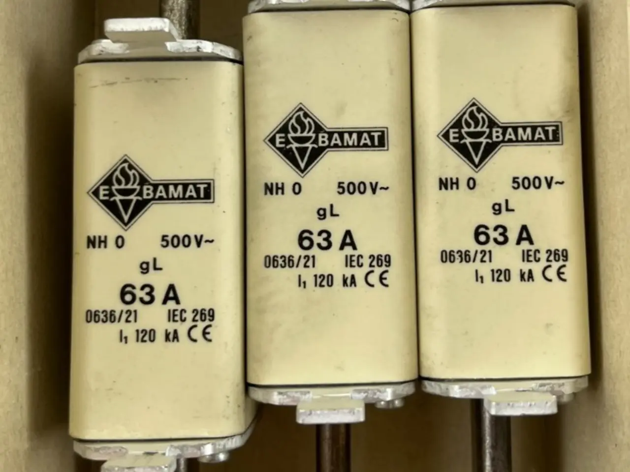 Billede 2 - 3x Bals E‑BAMAT NH0 Fuse Inserts 63A 500V gL IEC
