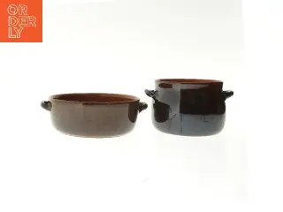 Brune keramikgryder med hank (str. 2 stk Ø 15,5 & 21 cm)