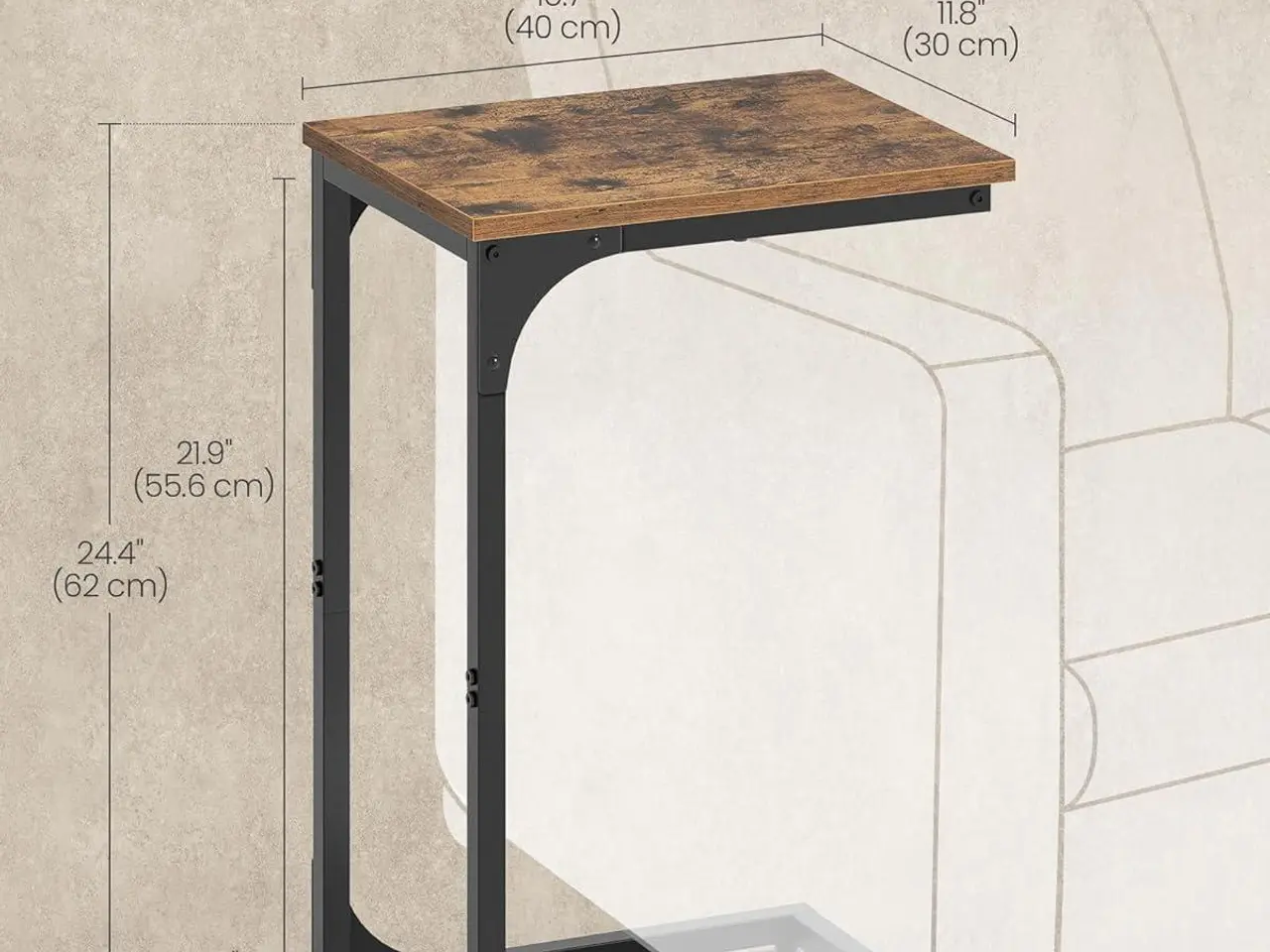 Billede 3 - Sofabord C-form lille sidebord til sofa og seng, rustik brun/sort