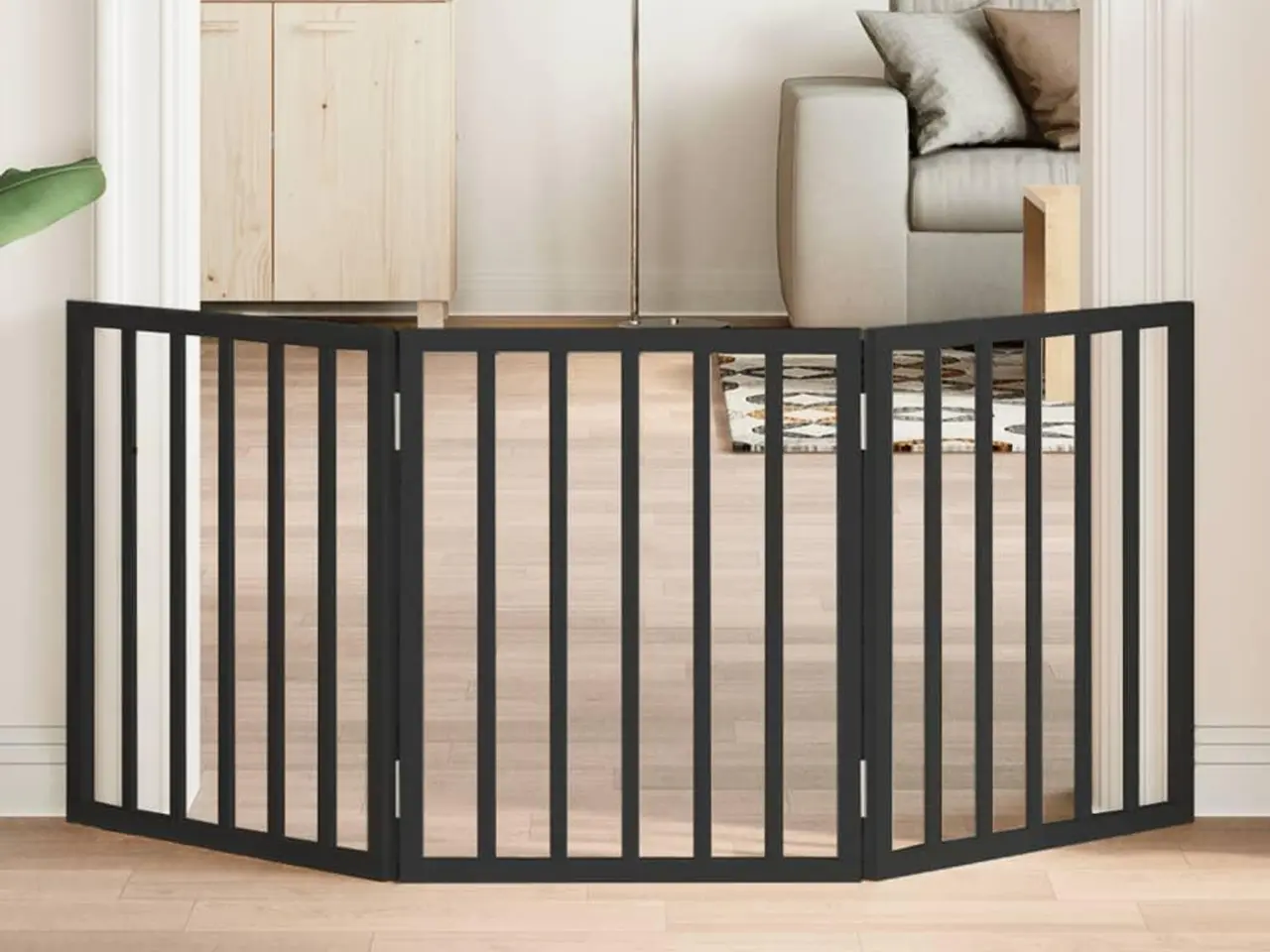 Billede 1 - Hundelåge med 3 paneler - 150 cm foldbar i poppeltræ, sort