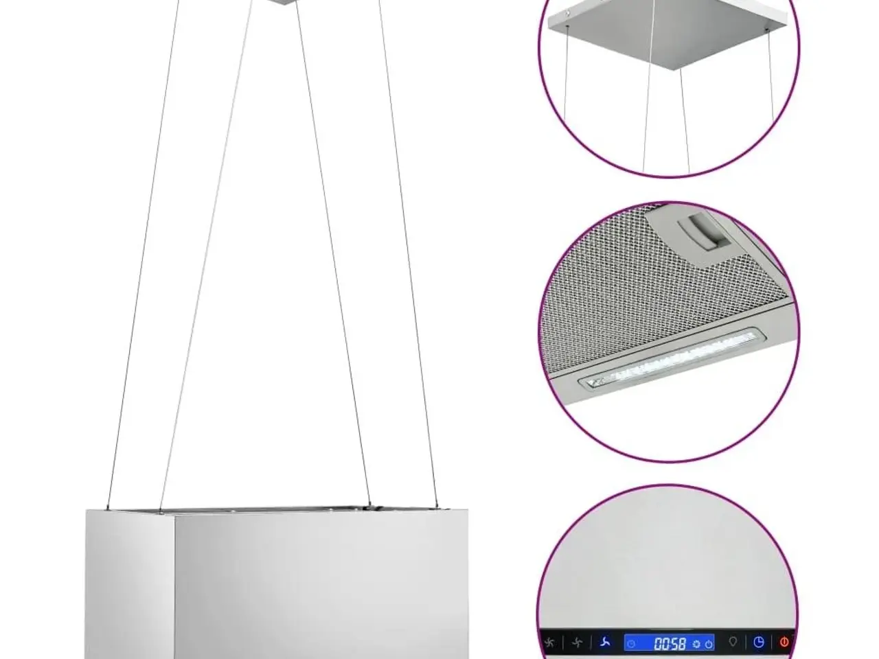 Billede 2 - Hængende ø-emhætte med touchsensor LCD 55 cm rustfrit stål