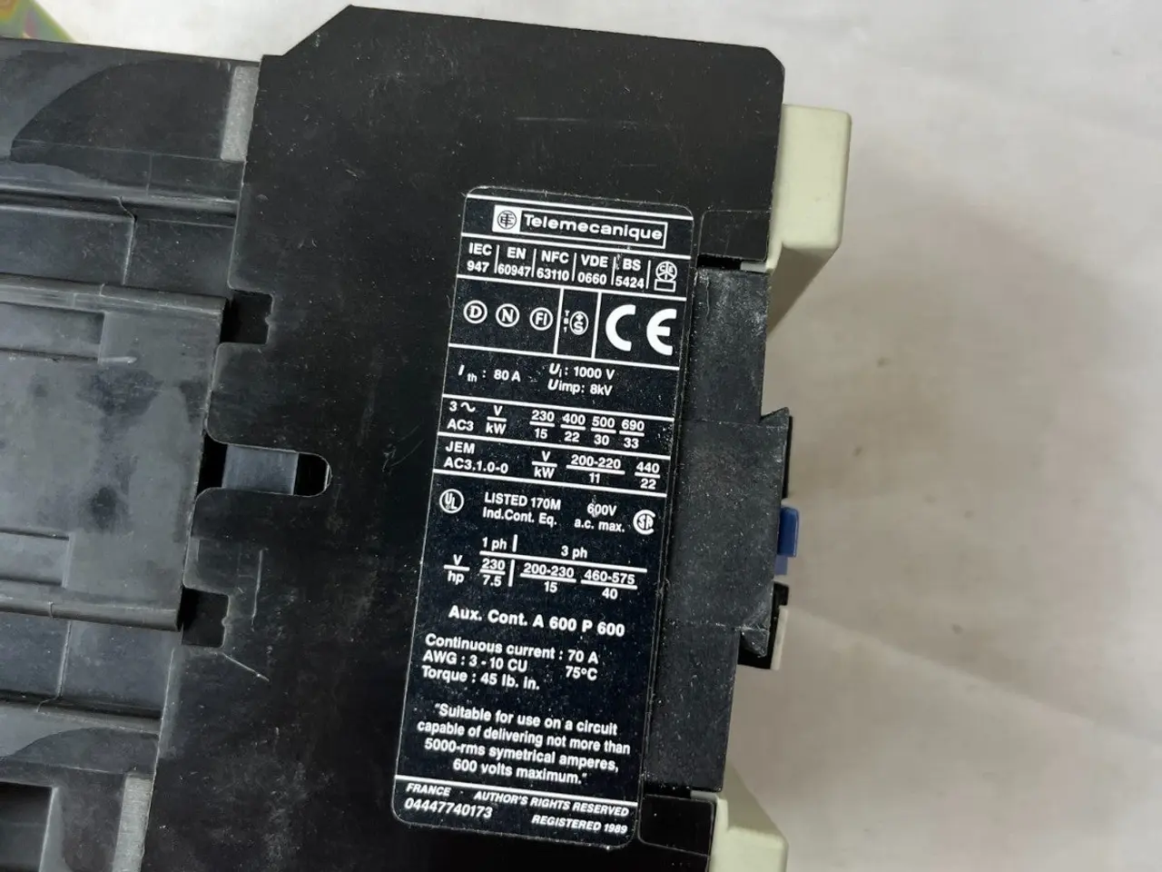 Billede 7 - Telemecanique LC1D5011 kontaktor 80A 3 Pole 1NO