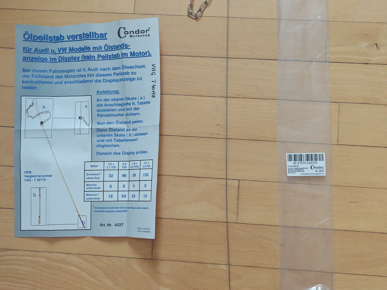 Billede 2 - Oliepind, Service-Oliepind, Olieskift OEM T40178
