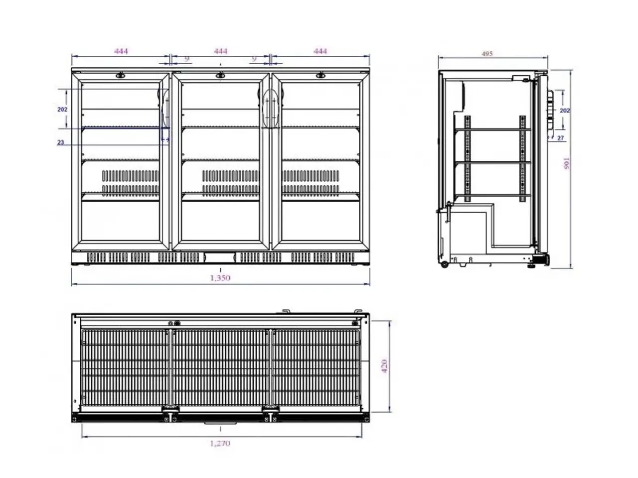 Billede 2 - Backbar / barkøleskab 330 liter – med 3 glasdøre