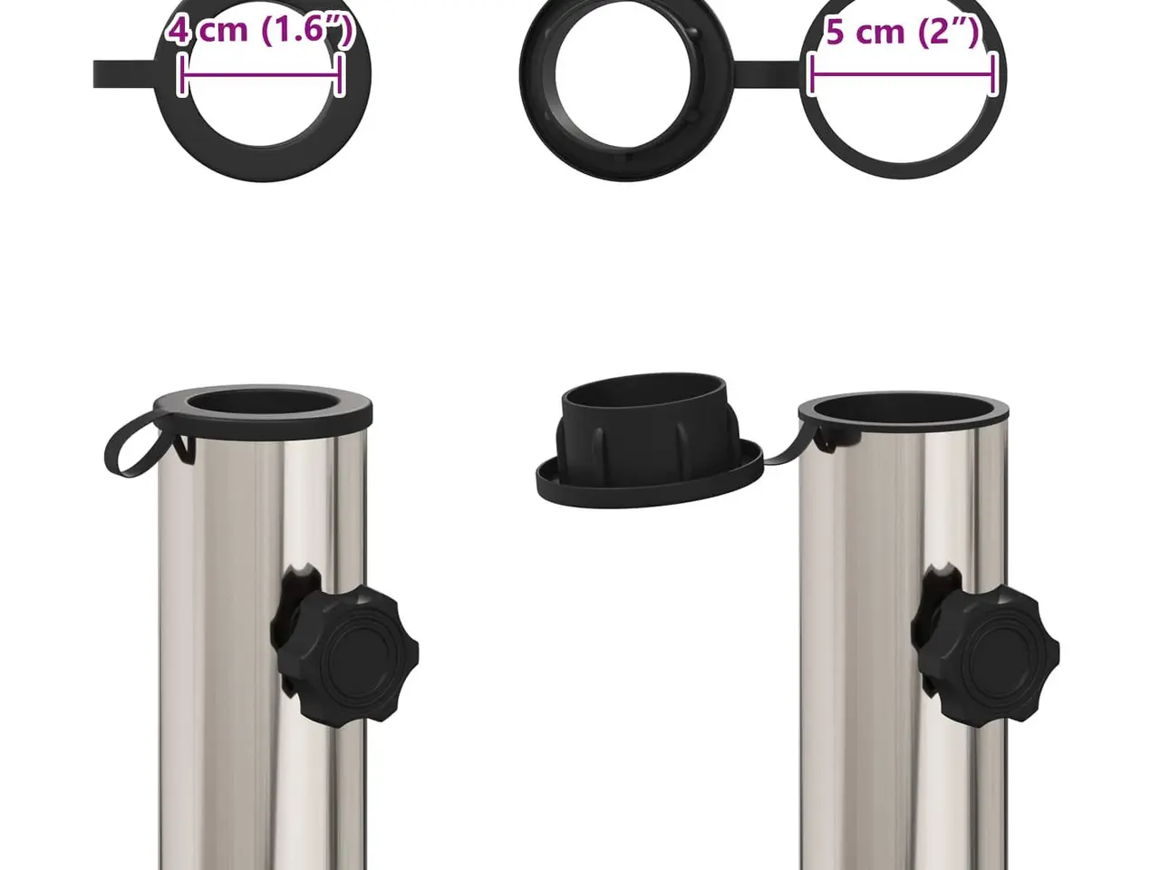Billede 5 - Parasolfodrør i rustfrit stål 30 cm til parasolstang 40-50 mm