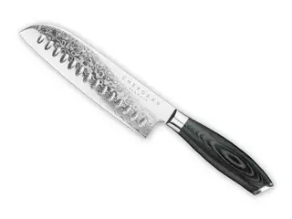 Santokukniv, 18 cm knivblad, udført i 67 lags Damaskus stål.