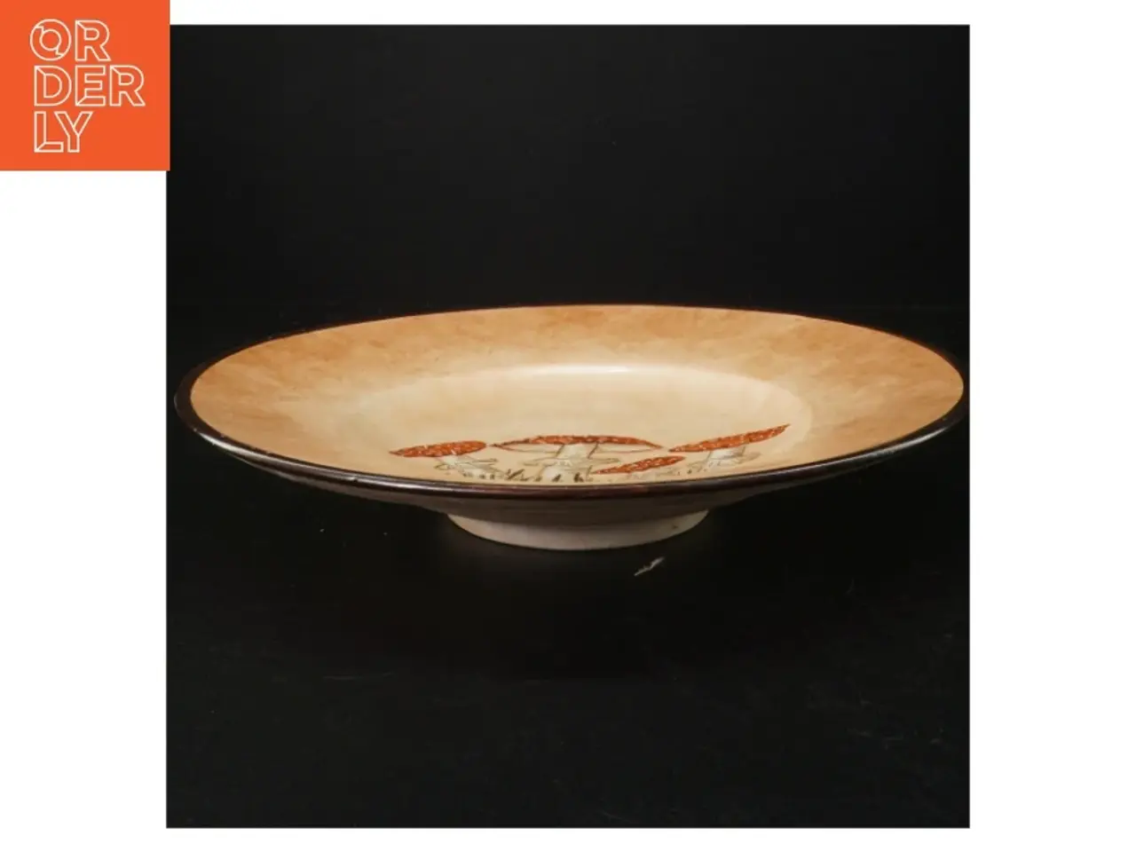 Billede 2 - Dekorativ keramikfad med svampe motiv (str. Ø 30 cm)