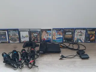 Playstation 2 (slim) med spil