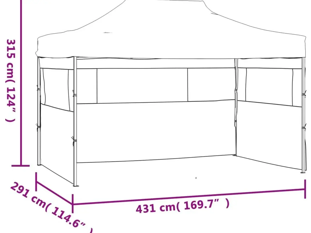 Billede 9 - Foldbart partytelt med 3 sidevægge 431×291×315 cm - antracitgrå