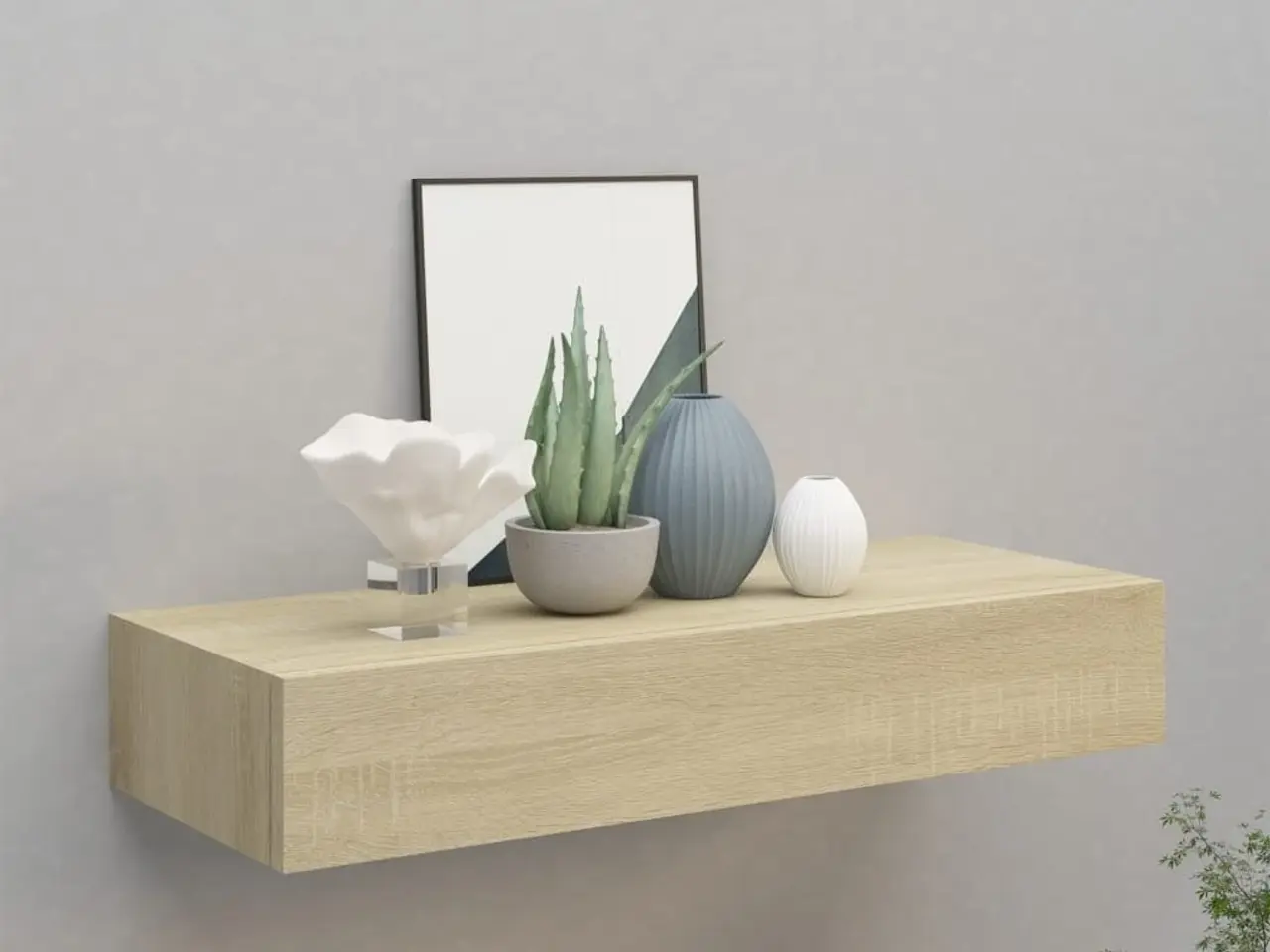 Billede 1 - Væghylde med skuffe - 60×23,5×10 cm i MDF, egetræsfarvet