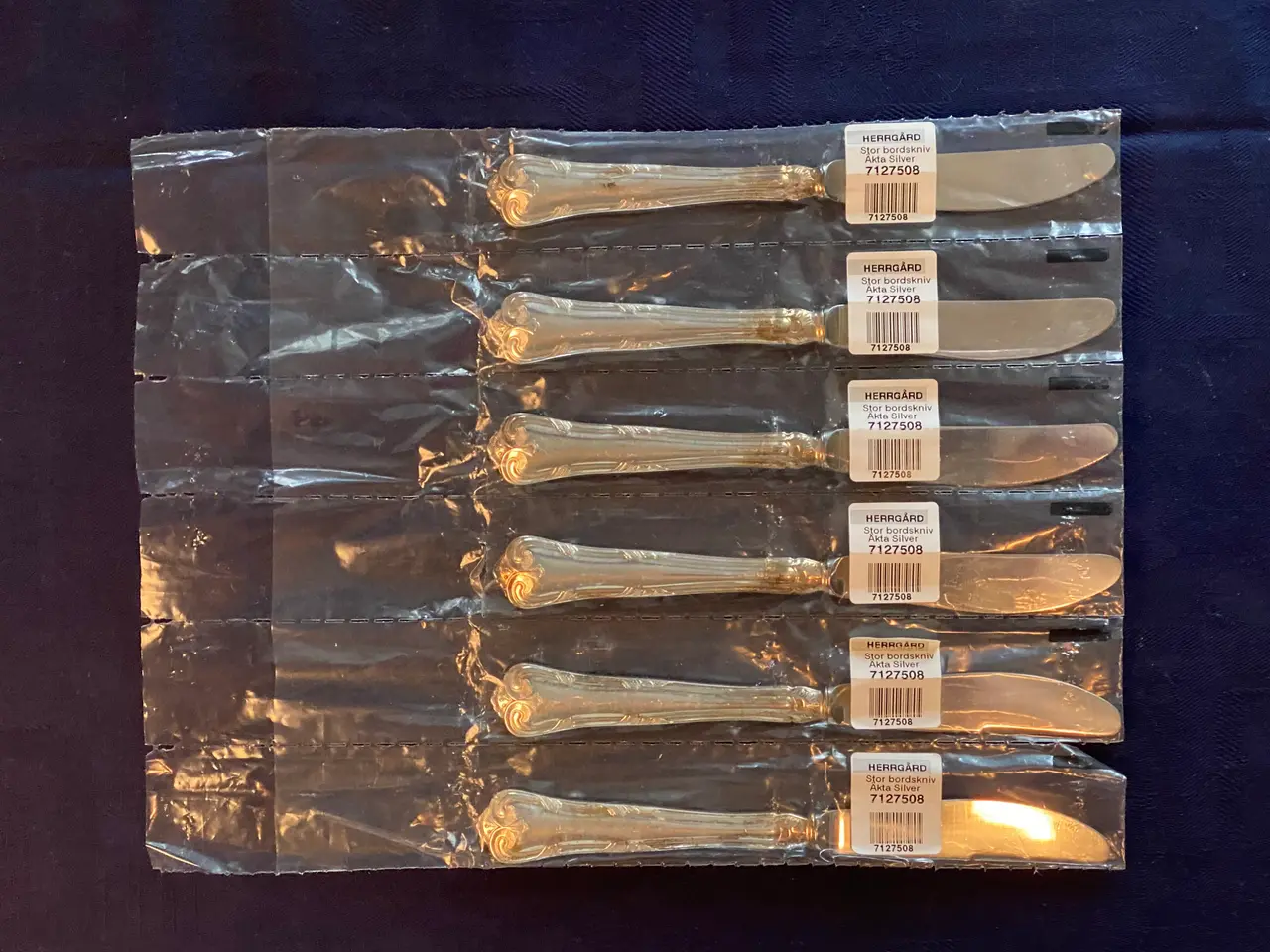 Billede 1 - 6 Knive, Herregaard, tretårnet sølv,kr. 3.300,-