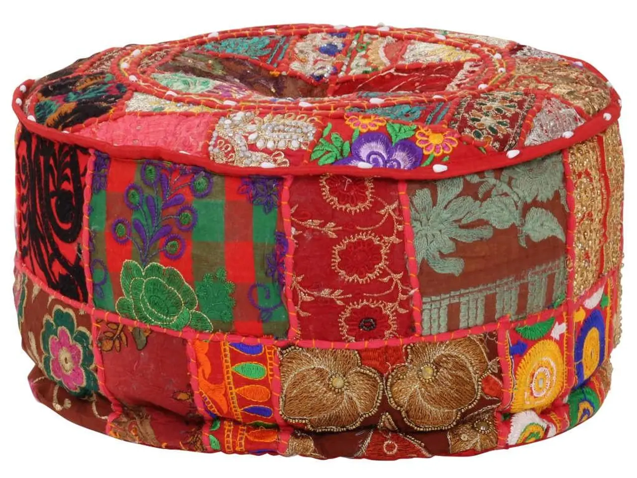 Billede 5 - Puf i patchwork - rund, håndlavet bomuld 40 × 20 cm, rød
