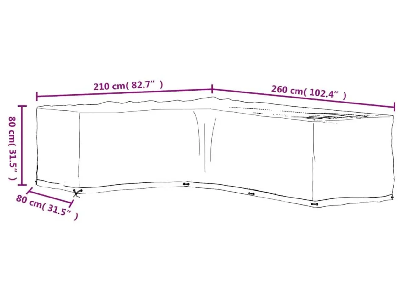 Billede 10 - L-formet havemøbelovertræk 210 × 260 × 80 cm - 16 øjer, sort