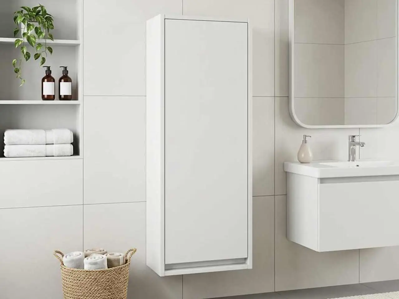 Billede 1 - Vægmonteret håndvaskskab - hvid, 35 × 20 × 81 cm, konstrueret træ