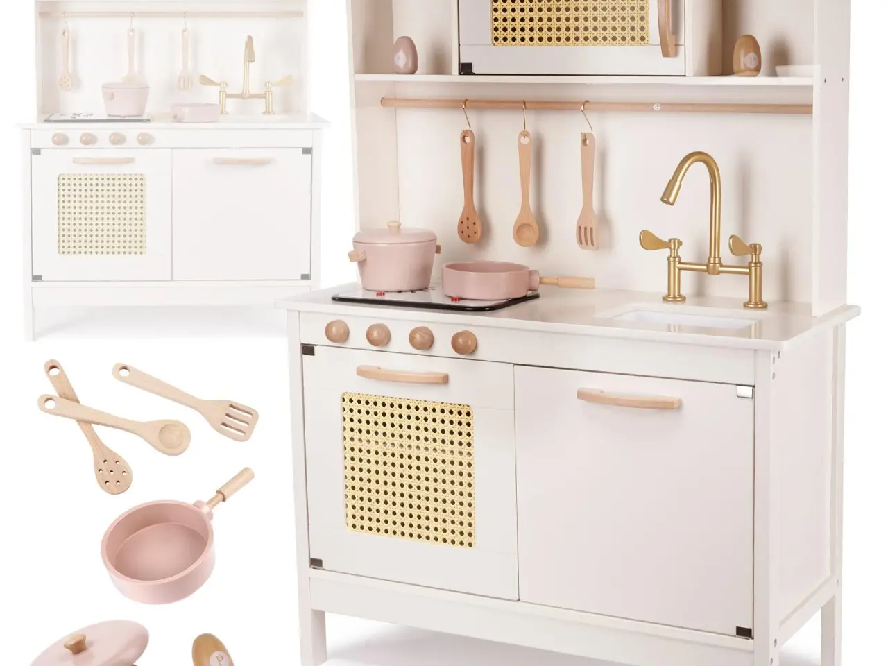 Billede 1 - Legekøkken i træ med retro look og boho tilbehør - MDF, lys og lyd