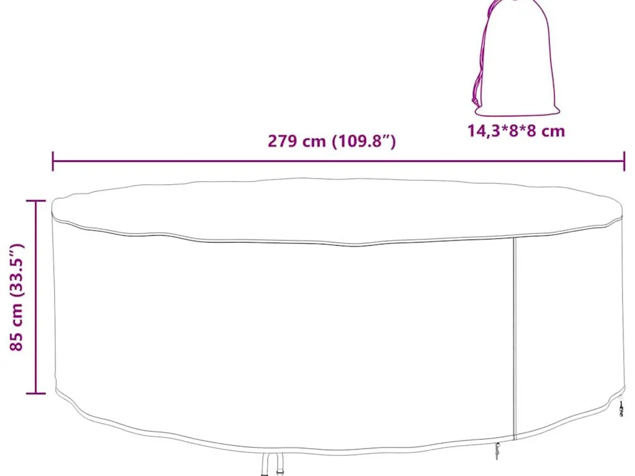 Billede 9 - Rundt møbelovertræk - sort 279 × 279 × 85 cm i 210D oxford