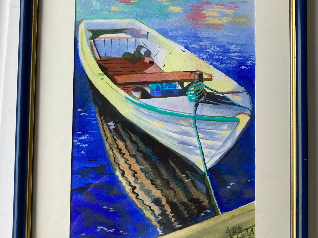 Billede 2 - Alena wils, gouache, jolle i havnen