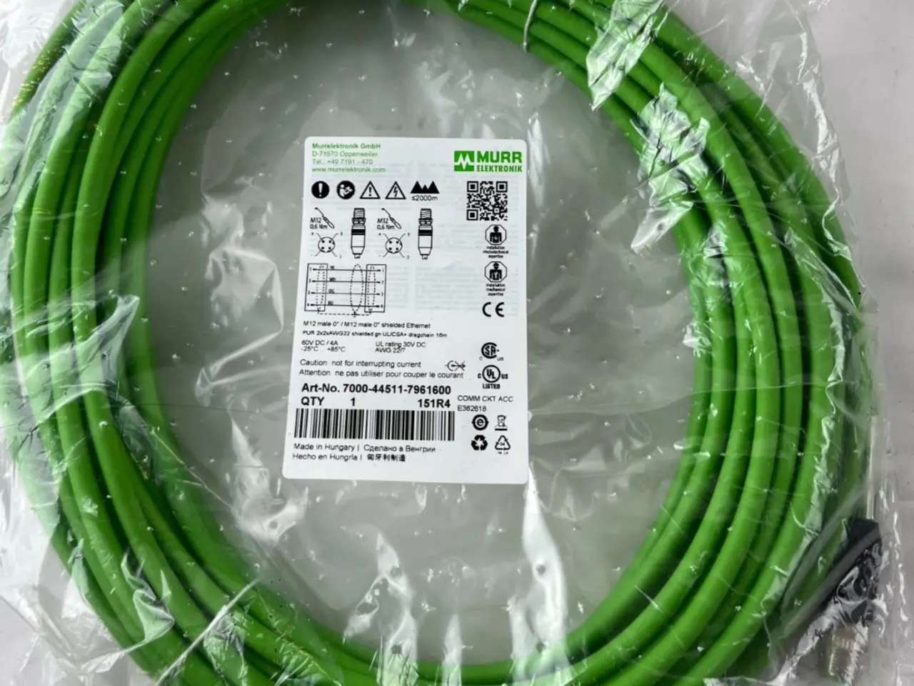 Billede 1 - Murr 7000-44511-7961600 M12 Ethernet kabel 16m UL
