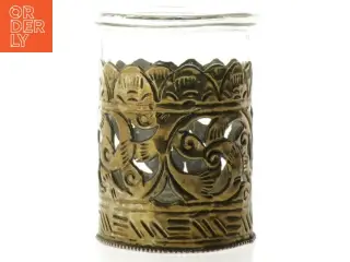 Glas vase med metalornamentik (str. 10 x 7 cm)