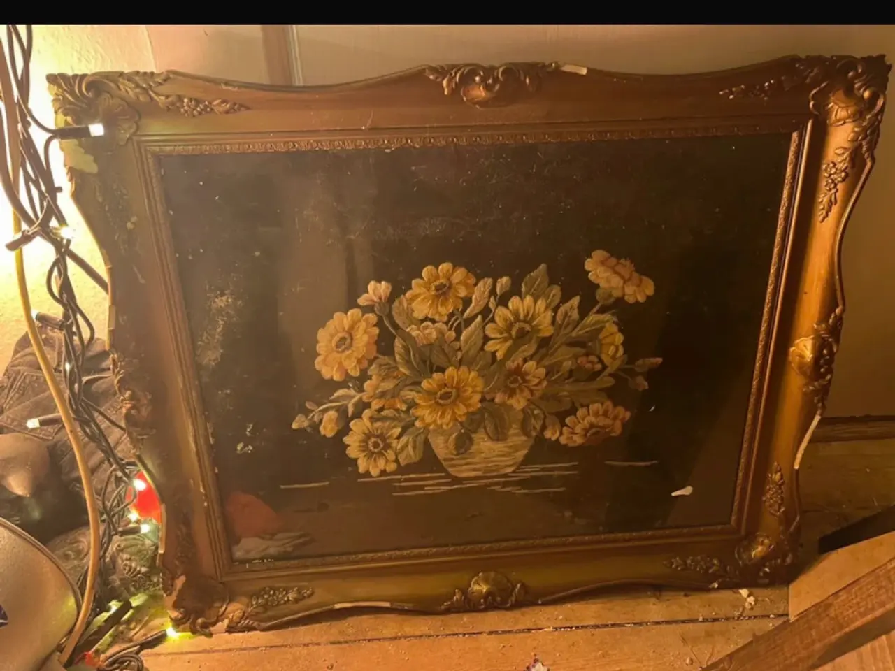 Billede 1 - Billede af blomster i forgyldt ramme
