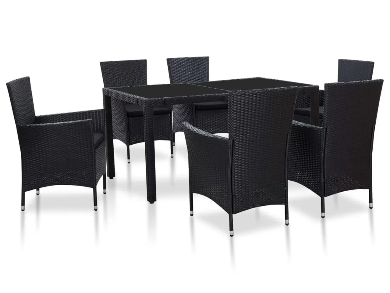 Billede 1 - Udendørs spisebordssæt i polyrattan - 7 dele, sort