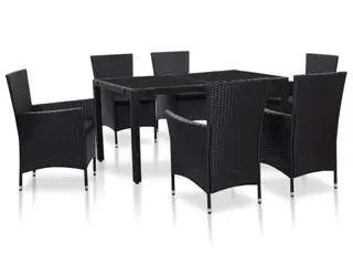 Udendørs spisebordssæt i polyrattan - 7 dele, sort