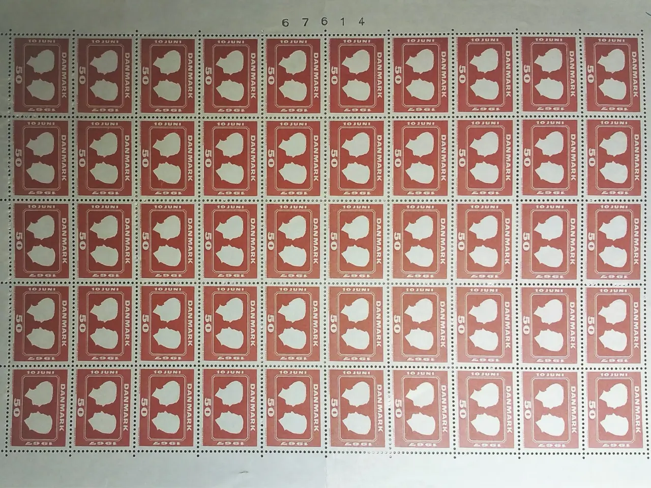 Billede 1 - HELE ARK POSTFRISK L089 AFA 458 10 JUNI 1967 50Stk