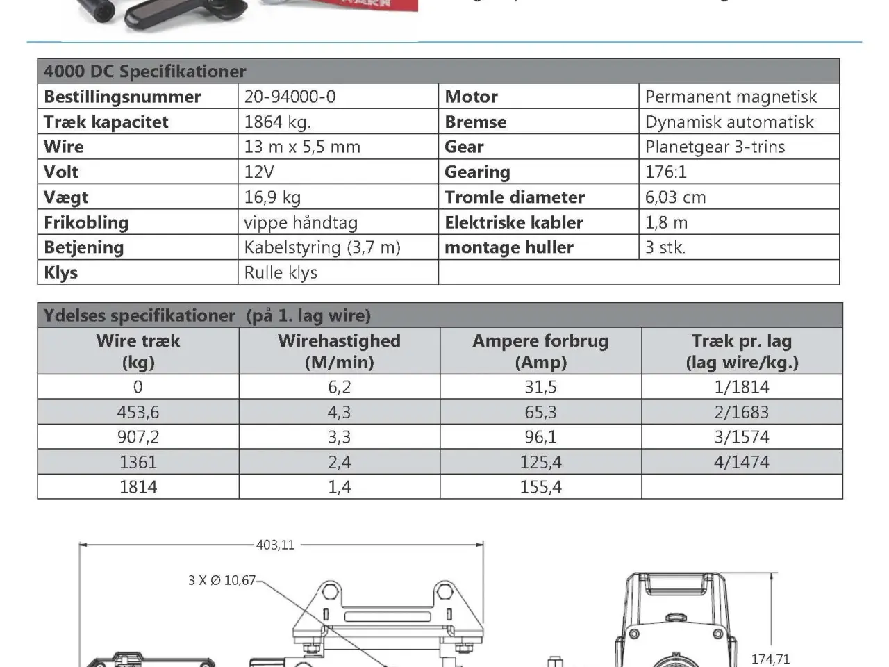 Billede 2 - TILBUD!! WARN 4000 DC Elspil
