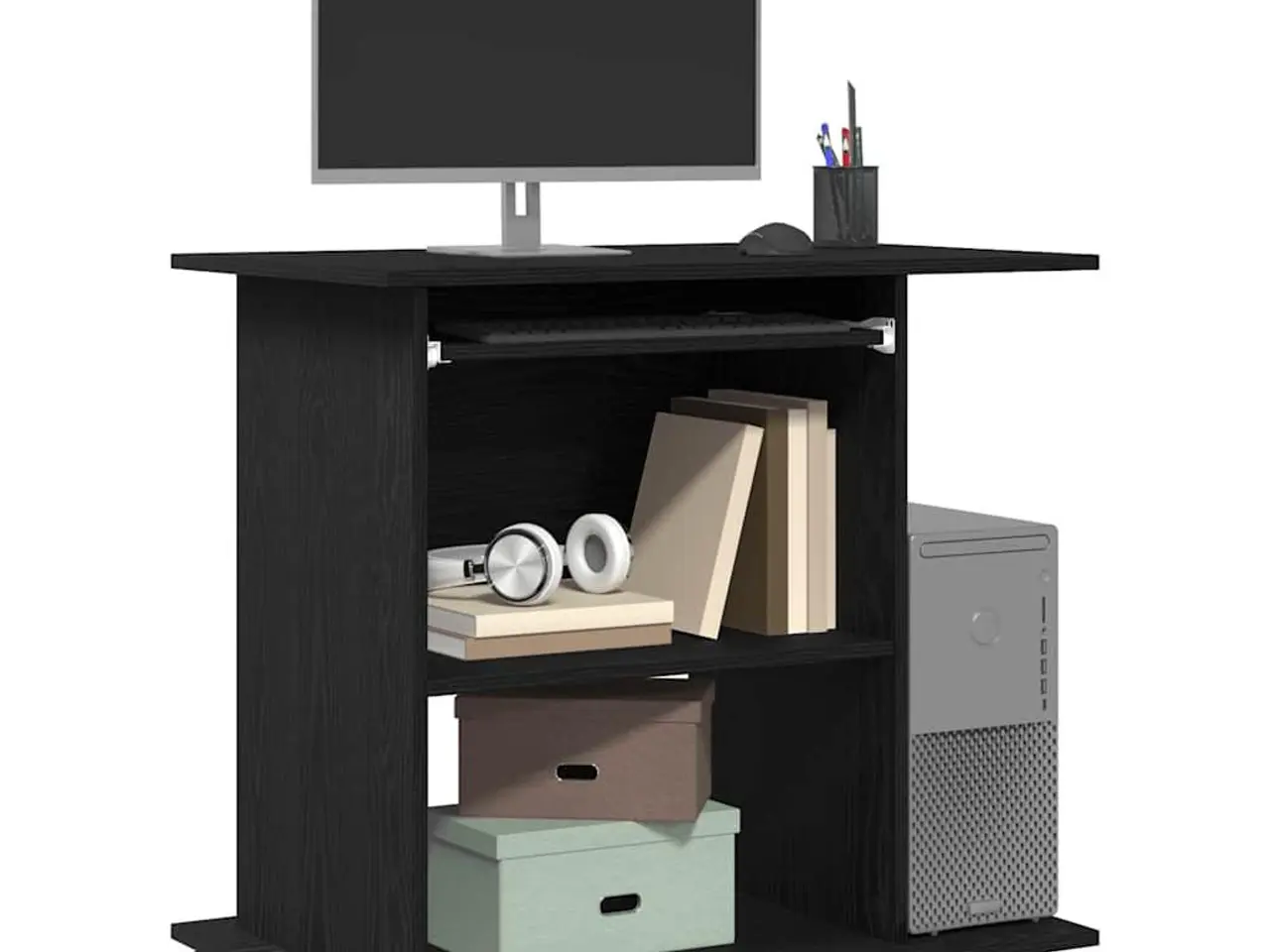 Billede 4 - Computerbord på hjul - sort egetræ, 80×50×75 cm, konstrueret træ